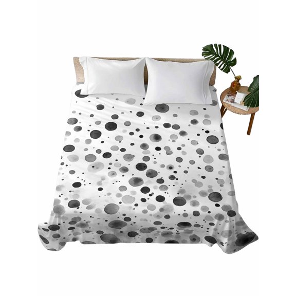 Queen Flat Sheet 90"x102", Grey Polka Dot Soft Lightweight Bedding Flat Sheets Only, Modern Art Abstract Watercolor Dot Brushed Microfiber Top Bed Sheet, Breathable StainResistant Bedsheets