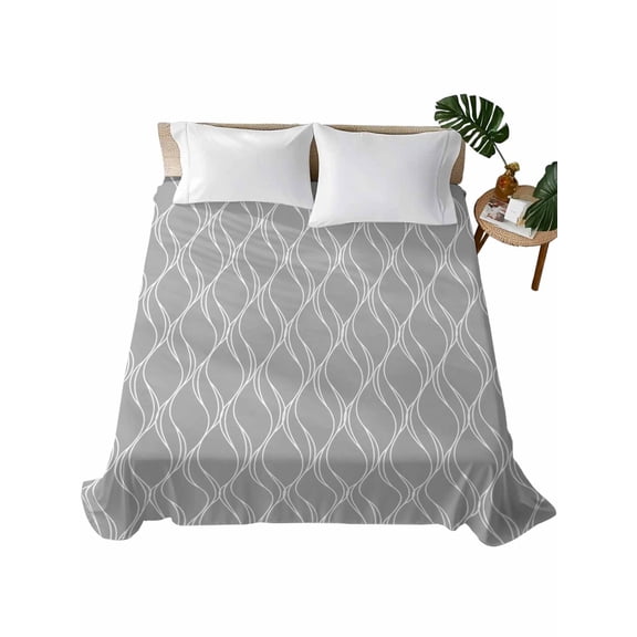 Queen Flat Sheet 90"x102", Grey White Stripes Soft Lightweight Bedding Flat Sheets Only, Simple Geometric Modern Monochrome Brushed Microfiber Top Bed Sheet, Breathable StainResistant Bedsheets