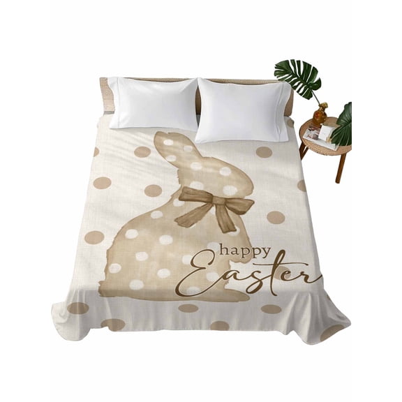 Queen Flat Sheet 90"x102", Happy Easter Bunny Soft Lightweight Bedding Flat Sheets Only, Polka Dot Rabbit Abstract Art Brushed Microfiber Top Bed Sheet, Breathable StainResistant Bedsheets