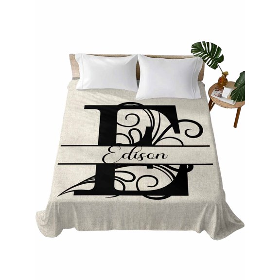 Queen Flat Sheet 90"x102", Letter E Soft Lightweight Bedding Flat Sheets Only, Monogram Words Brushed Microfiber Top Bed Sheet, Breathable StainResistant Bedsheets