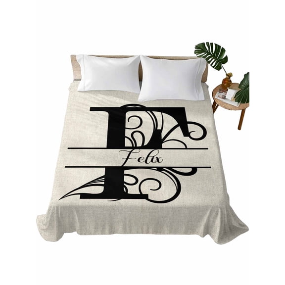 Queen Flat Sheet 90"x102", Letter F Soft Lightweight Bedding Flat Sheets Only, Monogram Words Brushed Microfiber Top Bed Sheet, Breathable StainResistant Bedsheets