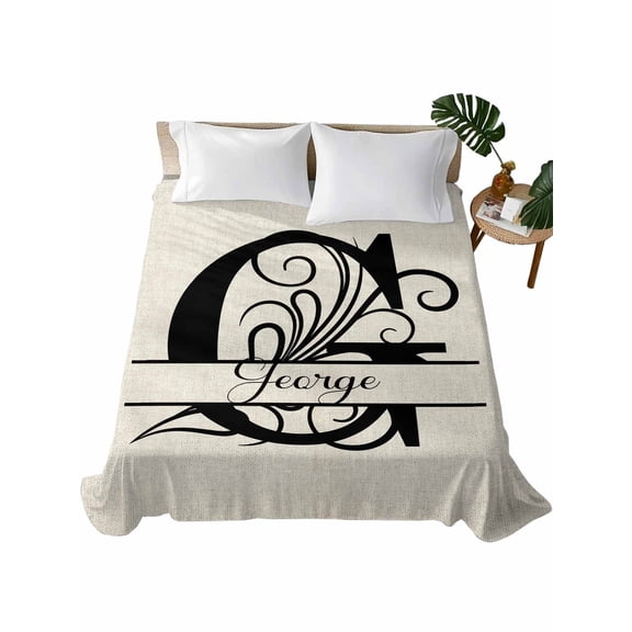 Queen Flat Sheet 90"x102", Letter G Soft Lightweight Bedding Flat Sheets Only, Monogram Words Brushed Microfiber Top Bed Sheet, Breathable StainResistant Bedsheets