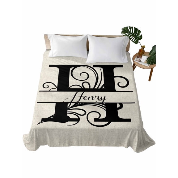 Queen Flat Sheet 90"x102", Letter H Soft Lightweight Bedding Flat Sheets Only, Monogram Words Brushed Microfiber Top Bed Sheet, Breathable StainResistant Bedsheets