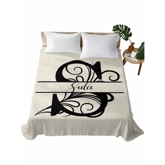 Queen Flat Sheet 90"x102", Letter S Soft Lightweight Bedding Flat Sheets Only, Monogram Words Brushed Microfiber Top Bed Sheet, Breathable StainResistant Bedsheets