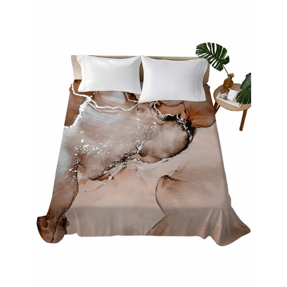 Queen Flat Sheet 90"x102", Marble Brown Soft Lightweight Bedding Flat Sheets Only, Modern Abstract Ink Painting Luxury Brushed Microfiber Top Bed Sheet, Breathable StainResistant Bedsheets
