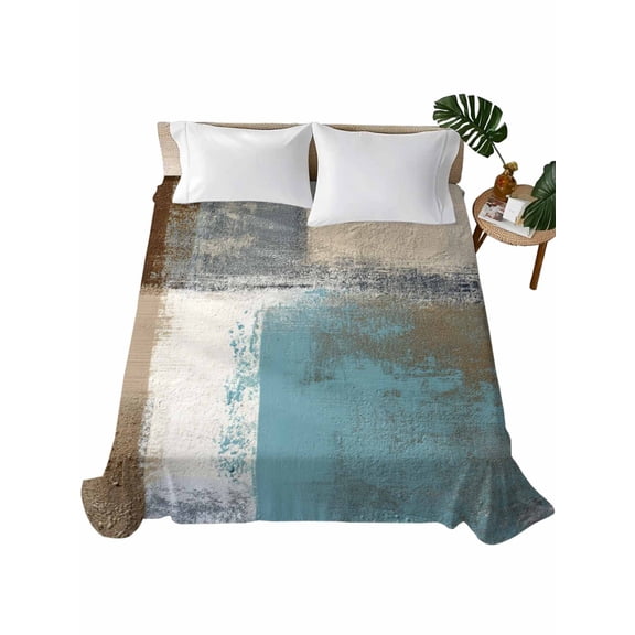 Queen Flat Sheet 90"x102", Modern Blue Soft Lightweight Bedding Flat Sheets Only, Rustic Mottled Oil Painting Texture Brushed Microfiber Top Bed Sheet, Breathable StainResistant Bedsheets