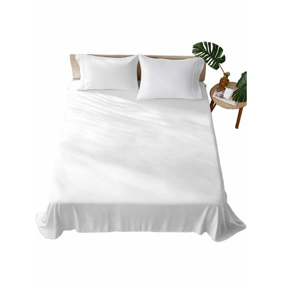 Queen Flat Sheet 90"x102", Pure White Soft Lightweight Bedding Flat Sheets Only, Simple Solid Color Brushed Microfiber Top Bed Sheet, Breathable StainResistant Bedsheets