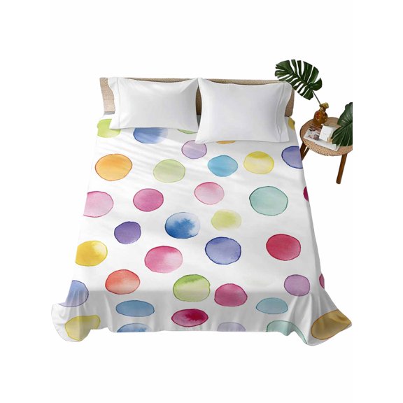 Queen Flat Sheet 90"x102", Rainbow Soft Lightweight Bedding Flat Sheets Only, Colorful Boho Tainted Pattern Polka Dot Modern Brushed Microfiber Top Bed Sheet, Breathable StainResistant Bedsheets