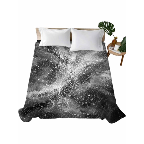 Queen Flat Sheet 90"x102", Star Sky Soft Lightweight Bedding Flat Sheets Only, Black Grey White Nature Galaxy Nature Scenery Brushed Microfiber Top Bed Sheet, Breathable StainResistant Bedsheets