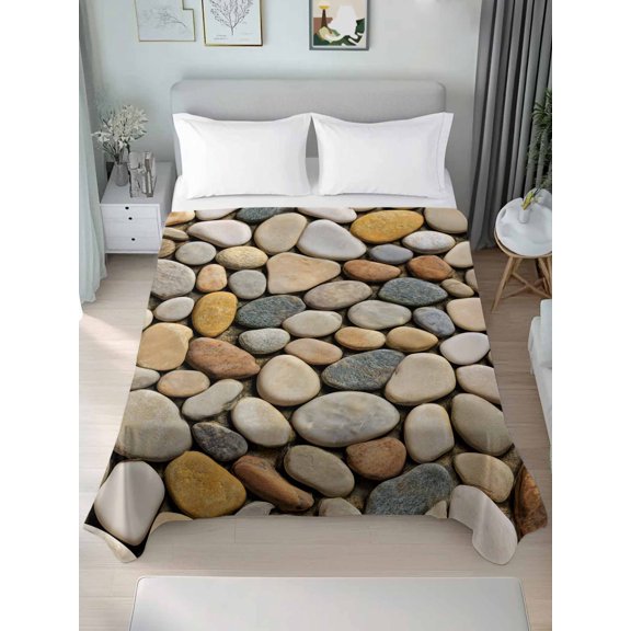 Queen Flat Sheet Only Abstract Gray Yellow Cobblestone Soft Microfiber Cooling Bedding Sheets Modern Grey Pebble Stone Flat Bed Sheet for Hotel,Home Decor