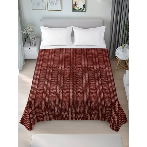 Queen Flat Sheet Only Abstract Rustic Textile Stripe Texture Soft Microfiber Cooling Bedding Sheets Terracotta Knit Weave Flat Bed Sheet for Hotel, Home Decor