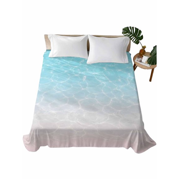 Queen Flat Sheet Aqua Clear Water Flat Sheets Only Soft Breathable Microfiber Bedding Top Sheets Luxury Hotel Quality Liquid Ripples Waves Sunlight Queen Bed Sheet for All Season Bedroom Dorm Decor