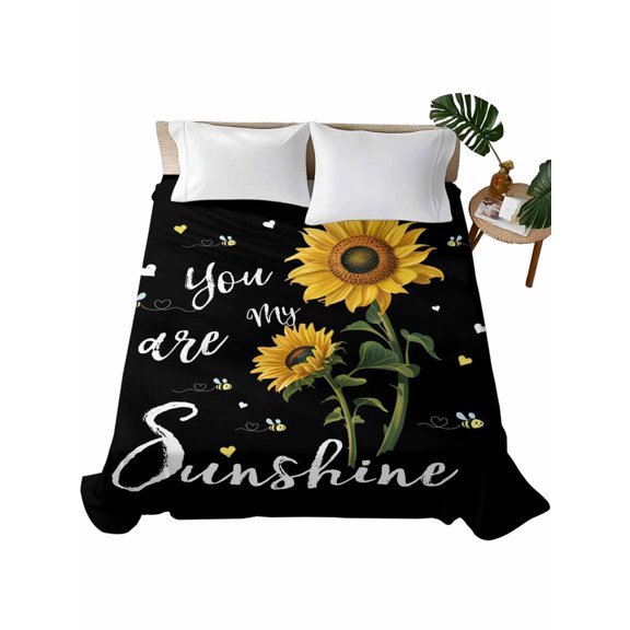 Queen Flat Sheet Bee Sunflower Flat Sheets Only Soft Breathable Microfiber Bedding Top Sheets Luxury Hotel Quality Black You Are My Sunshine Queen Bed Sheet for All Season Bedroom Dorm Home Decor