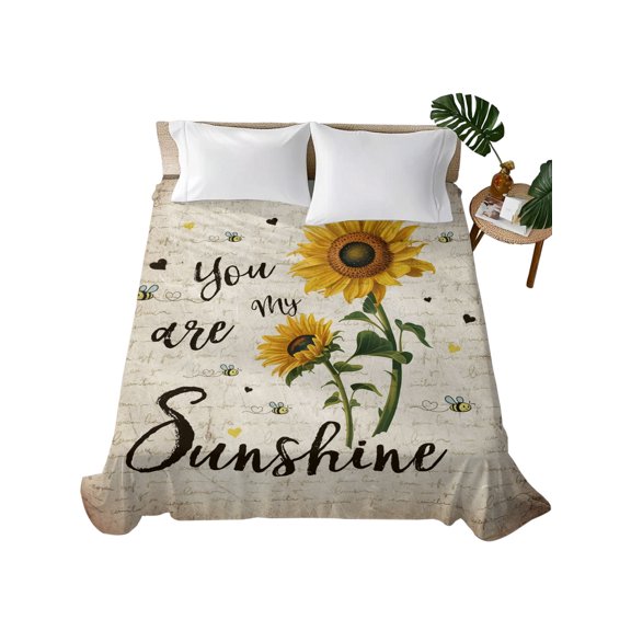 Queen Flat Sheet Bee Sunflower Flat Sheets Only Soft Breathable Microfiber Bedding Top Sheets Luxury Hotel Quality Retro You Are My Sunshine Queen Bed Sheet for All Season Bedroom Dorm Home Decor