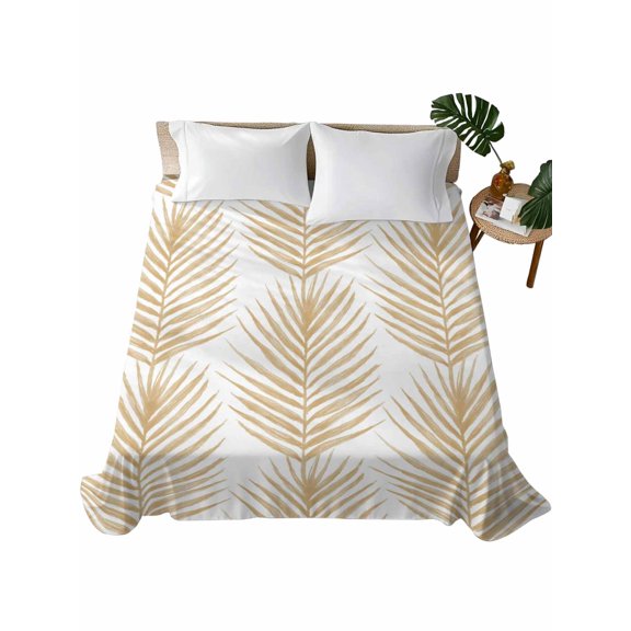 Queen Flat Sheet Beige Palm Leaves Flat Sheets Only Soft Breathable Microfiber Bedding Top Sheets Luxury Hotel Quality Tropical Ferns Nature Plant Queen Bed Sheet for All Season Bedroom Dorm