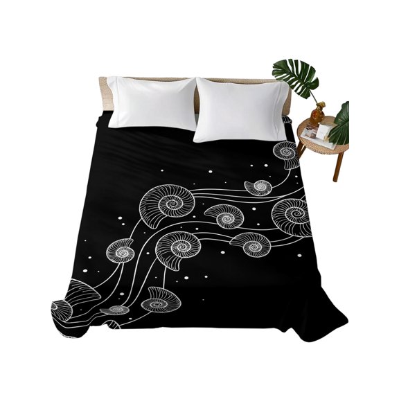 Queen Flat Sheet Black Coastal Shell Conch Flat Sheets Only Soft Breathable Microfiber Bedding Top Sheets Luxury Hotel Quality Bubbles Fluid Waves Queen Bed Sheet for All Season Bedroom Dorm