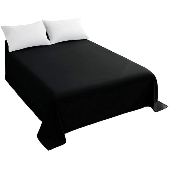 Queen Flat Sheet Black Top Sheet, Premium Hotel 1-Piece, Luxury and Soft 1500 Thread Count Quality Bedding Flat Sheet, Wrinkle-Free, Stain-Resistant