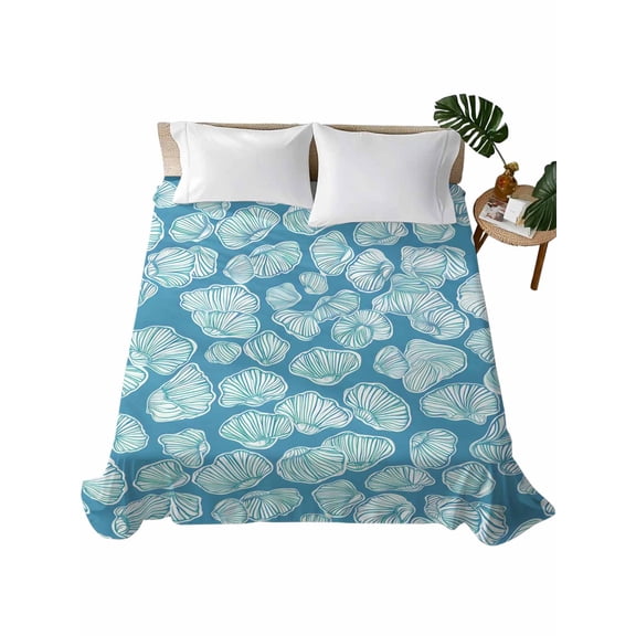 Queen Flat Sheet Blue Conch Shell Flat Sheets Only Soft Breathable Microfiber Bedding Top Sheets Luxury Hotel Quality Ocean Marine Life Queen Bed Sheet for All Season Bedroom Dorm Home Decor