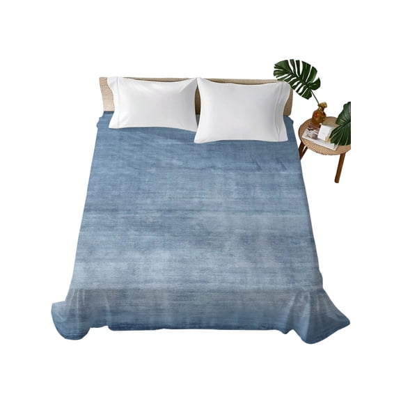 Queen Flat Sheet Blue Linen Flat Sheets Only Soft Breathable Microfiber Bedding Top Sheets Luxury Hotel Quality Solid Color Texture Queen Bed Sheet for All Season Bedroom Dorm Home Decor