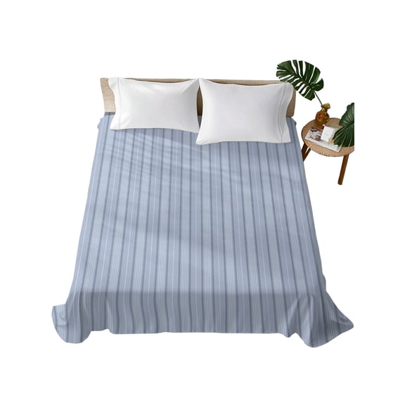 Queen Flat Sheet Blue Pinstripes Flat Sheets Only Soft Breathable Microfiber Bedding Top Sheets Luxury Hotel Quality Modern Lines Vertical Stripes Queen Bed Sheet for All Season Bedroom Dorm
