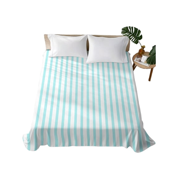 Queen Flat Sheet Blue Vertical Stripes Flat Sheets Only Soft Breathable Microfiber Bedding Top Sheets Luxury Hotel Quality Parallel Lines Pinstripes Queen Bed Sheet for All Season Bedroom Dorm