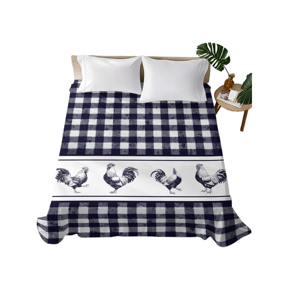 Queen Flat Sheet Chicken Cock Rooster Flat Sheets Only Soft Breathable Microfiber Bedding Top Sheets Luxury Hotel Quality Farmhouse Animal Purple Buffalo Plaid Queen Bed Sheet for All Season Bedroom