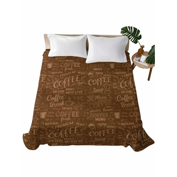Queen Flat Sheet Coffee Beans Flat Sheets Only Soft Breathable Microfiber Bedding Top Sheets Luxury Hotel Quality Brown Coffee Cup Queen Bed Sheet for All Season Bedroom Dorm Home Decor