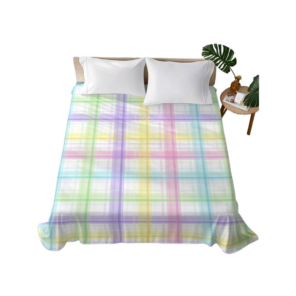 Queen Flat Sheet Color Buffalo Plaid Flat Sheets Only Soft Breathable Microfiber Bedding Top Sheets Luxury Hotel Quality Colorful Check Queen Bed Sheet for All Season Bedroom Dorm Home Decor