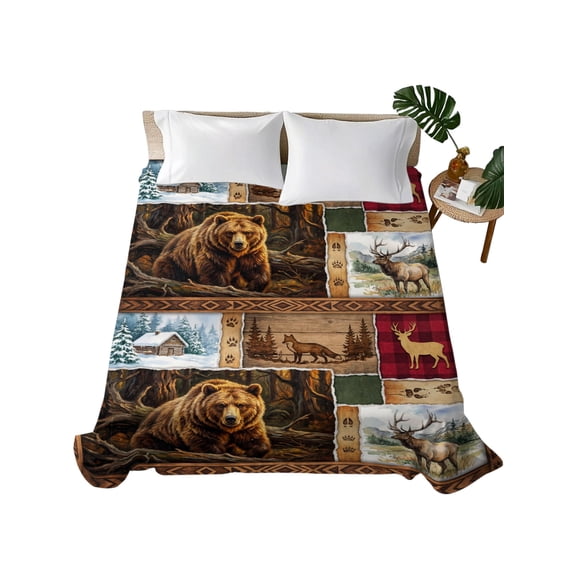 Queen Flat Sheet Deer Fox Bear Flat Sheets Only Soft Breathable Microfiber Bedding Top Sheets Luxury Hotel Quality Wild Animals Woodland Queen Bed Sheet for All Season Bedroom Dorm Home Decor
