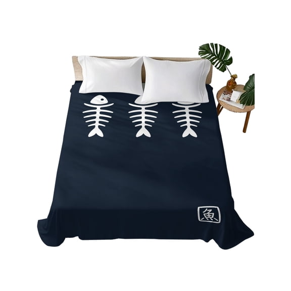 Queen Flat Sheet Fish Flat Sheets Only Soft Breathable Microfiber Bedding Top Sheets Luxury Hotel Quality Harmony Japanese Style Blue Queen Bed Sheet for All Season Bedroom Dorm Home Decor