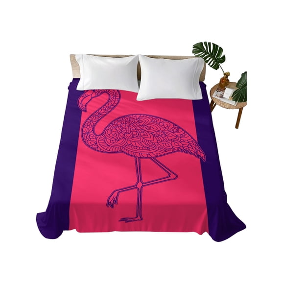 Queen Flat Sheet Flamingo Flat Sheets Only Soft Breathable Microfiber Bedding Top Sheets Luxury Hotel Quality Purple Pink Stripes Lines Queen Bed Sheet for All Season Bedroom Dorm Home Decor