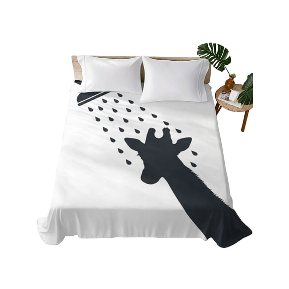 Queen Flat Sheet Giraffe Shower Flat Sheets Only Soft Breathable Microfiber Bedding Top Sheets Luxury Hotel Quality Funny Animal Shadow Queen Bed Sheet for All Season Bedroom Dorm Home Decor