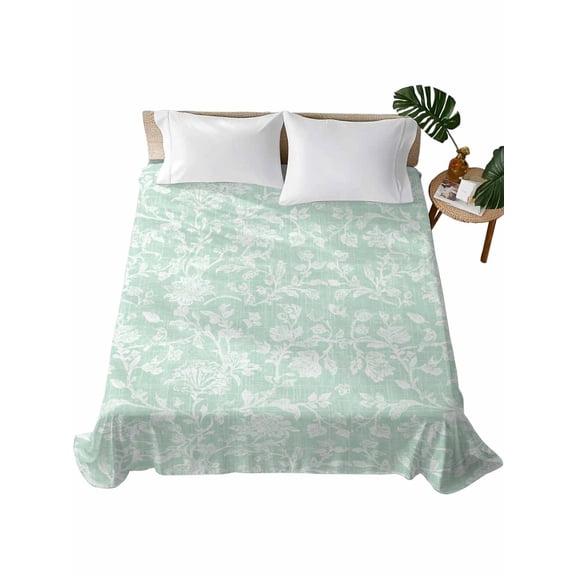 Queen Flat Sheet Green Rose Leaves Flat Sheets Only Soft Breathable Microfiber Bedding Top Sheets Luxury Hotel Quality Floral Vines Branches Linen Queen Bed Sheet for All Season Bedroom Dorm