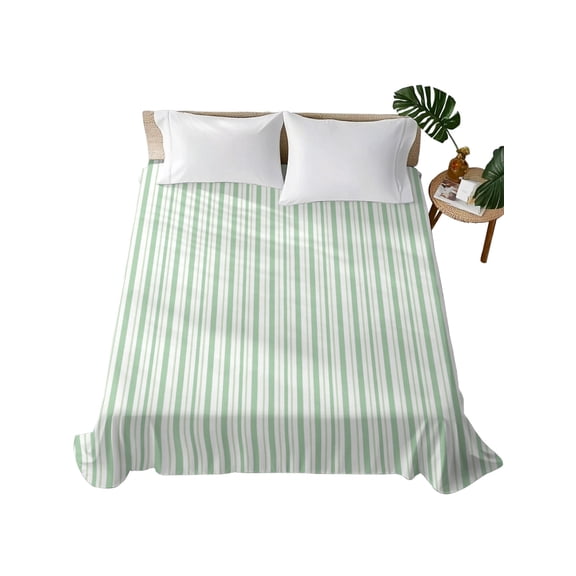 Queen Flat Sheet Green Vertical Stripes Flat Sheets Only Soft Breathable Microfiber Bedding Top Sheets Luxury Hotel Quality Spring Pinstripes Apricot Lines Queen Bed Sheet for All Season Bedroom