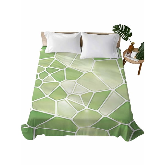 Queen Flat Sheet Greenceramic Tiles Flat Sheets Only Soft Breathable Microfiber Bedding Top Sheets Luxury Hotel Quality Abstract Art Puzzles Structure Queen Bed Sheet for All Season Bedroom Dorm