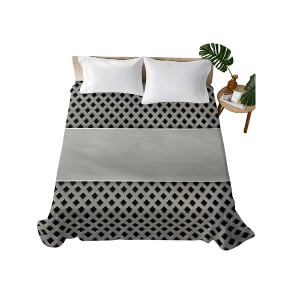 Queen Flat Sheet Grey Metal Hole Flat Sheets Only Soft Breathable Microfiber Bedding Top Sheets Luxury Hotel Quality Copper Industrial Steel Net Eye Queen Bed Sheet for All Season Bedroom Dorm