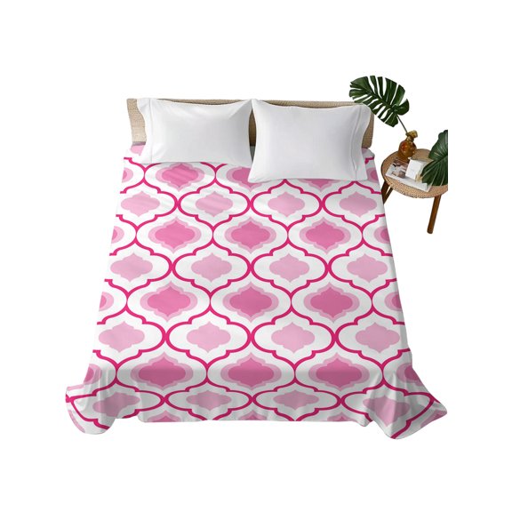 Queen Flat Sheet Moroccan Pattern Flat Sheets Only Soft Breathable Microfiber Bedding Top Sheets Luxury Hotel Quality Geometric Trellis Pink Queen Bed Sheet for All Season Bedroom Dorm Home Decor