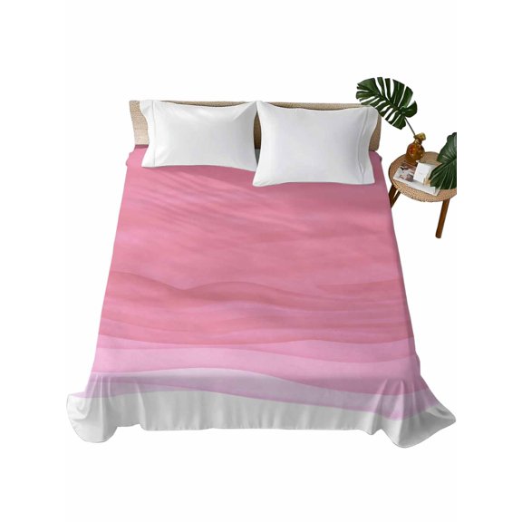 Queen Flat Sheet Ombre Pink Waves Flat Sheets Only Soft Breathable Microfiber Bedding Top Sheets Luxury Hotel Quality Abstract Gradient Color Queen Bed Sheet for All Season Bedroom Dorm Home Decor