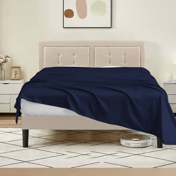 Queen Flat Sheet Only, 1 Piece, 800 Thread Count, 100% Egyptian Cotton, Sateen Weave, Soft & Breathable, Navy-Blue Solid, Hotel Quality