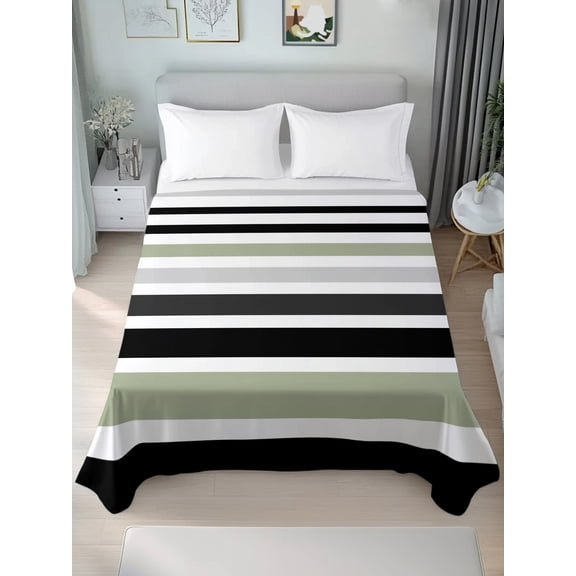 Queen Flat Sheet Only Abstract Minimalist Colorful Stripe Soft Microfiber Cooling Bedding Sheets Coarse Stripes Flat Bed Sheet