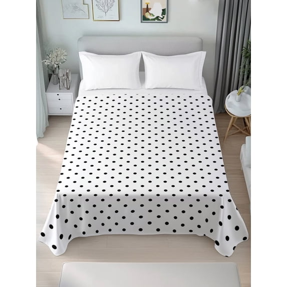 Queen Flat Sheet Only Black Polka Dot on White Soft Microfiber Cooling Bedding Sheets Modern Minimalist Dotted Flat Bed Sheet for Hotel,Home Decor