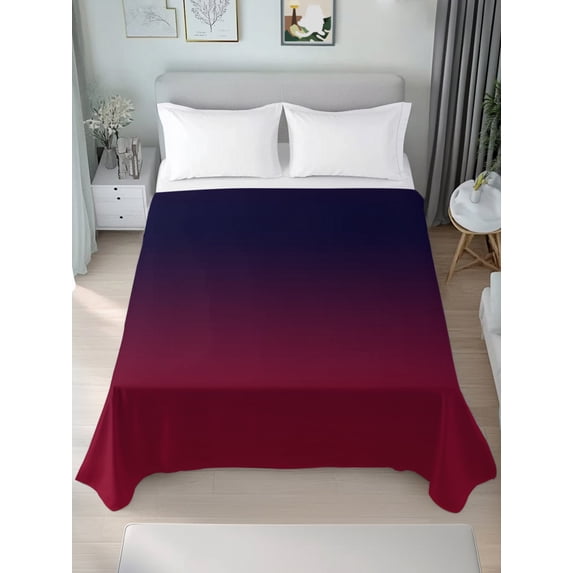Queen Flat Sheet Only Burgundy Red Gradient Ombre Soft Microfiber Cooling Bedding Sheets Dark Maroon Shadow Flat Bed Sheet