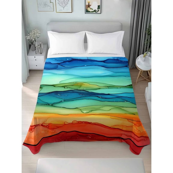 Queen Flat Sheet Only Colorful Marble Rainbow Wave Soft Microfiber Cooling Bedding Sheets Abstract Geometric Modern Art Flat Bed Sheet