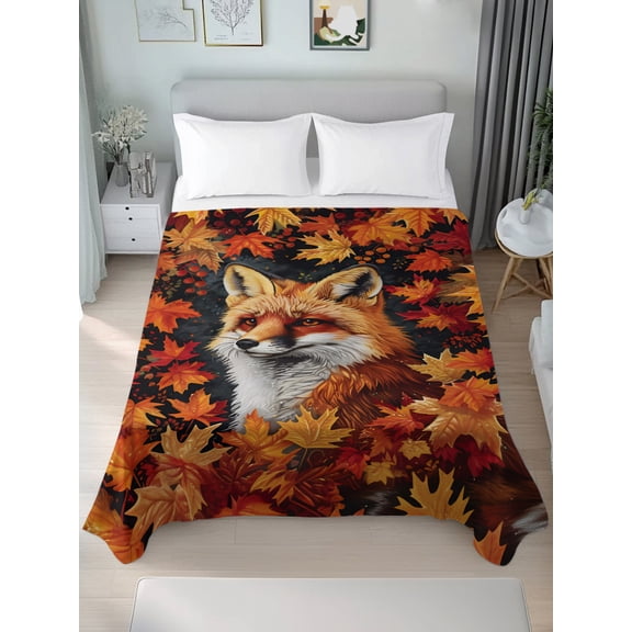Queen Flat Sheet Only Fox Thanksgiving Maple Leaf Soft Microfiber Cooling Bedding Sheets Farm Orange Leaf Berry Flat Bed Sheet