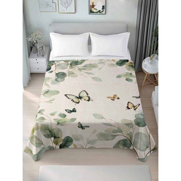 Queen Flat Sheet Only Gradient Eucalyptus Retro Linen Soft Microfiber Cooling Bedding Sheets Farm Elegant Butterfly Flat Bed Sheet