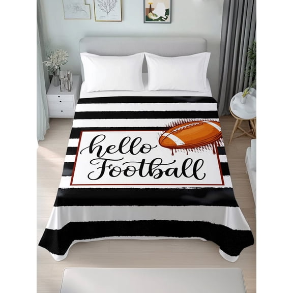 Queen Flat Sheet Only Hello Football Words Soft Microfiber Cooling Bedding Sheets White Black Line Flat Bed Sheet for Hotel, Home Decor