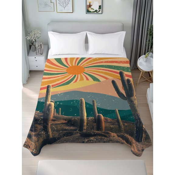 Queen Flat Sheet Only Mid Century Desert Cactus Tropical Plant Soft Microfiber Cooling Bedding Sheets Retro Simple Abstract Art Flat Bed Sheet
