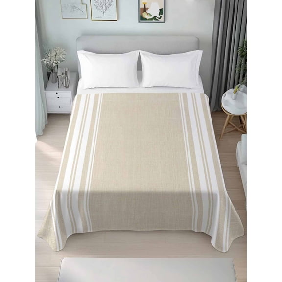 Queen Flat Sheet Only Neutral Beige Stripes Soft Microfiber Cooling Bedding Sheets Modern Minimalist Art Flat Bed Sheet for Hotel,Home Decor