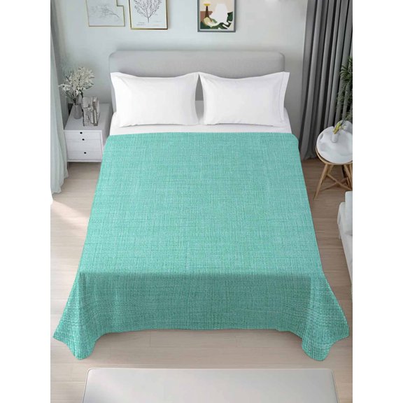 Queen Flat Sheet Only Rustic Linen Texture Soft Microfiber Cooling Bedding Sheets Modern Turquoise Pure Color Style Flat Bed Sheet