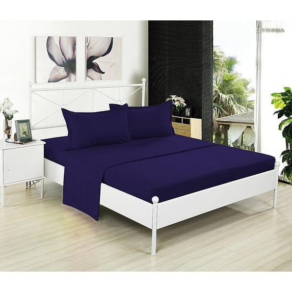 Queen Flat Sheet Only - Soft & Comfy 100% Cotton- By Crescent Bedding (Queen , Purple)